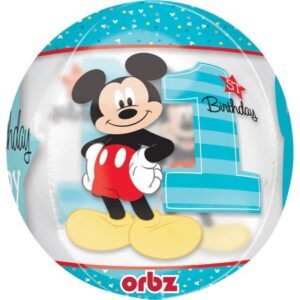 Balón ORBZ Mickey 1st Birthday priehľadný 38x40cm