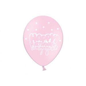 Balóny Happy Birthday baby girl! svetloružové pastelové 30cm 6ks