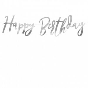 Baner Happy Birthday strieborný 16,5 x 62cm