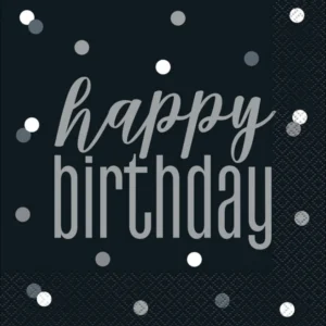 Obrúsky Happy birthday čierne s bodkami 16ks