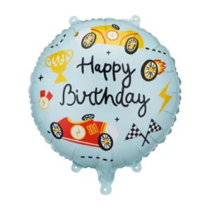 Balón fóliový Happy Birthday Autá modrý kruh, 45cm