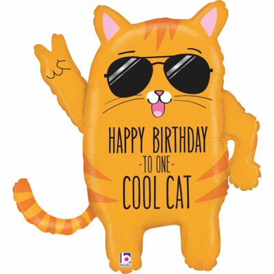 Balón fóliový Happy Birthday Cool Cat 66cm